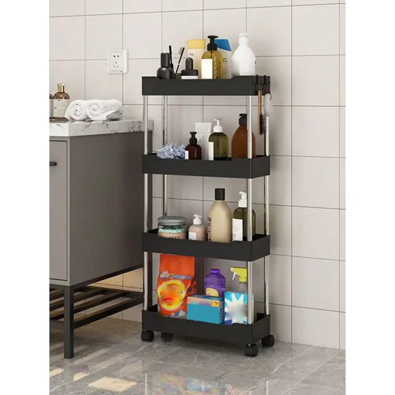 3/4 Tier Movable Gap Storage Rack Rolling Utility Cart Storage Shelf Kitchen Bathroom Slim Slide Organizer Shelf Livingroom