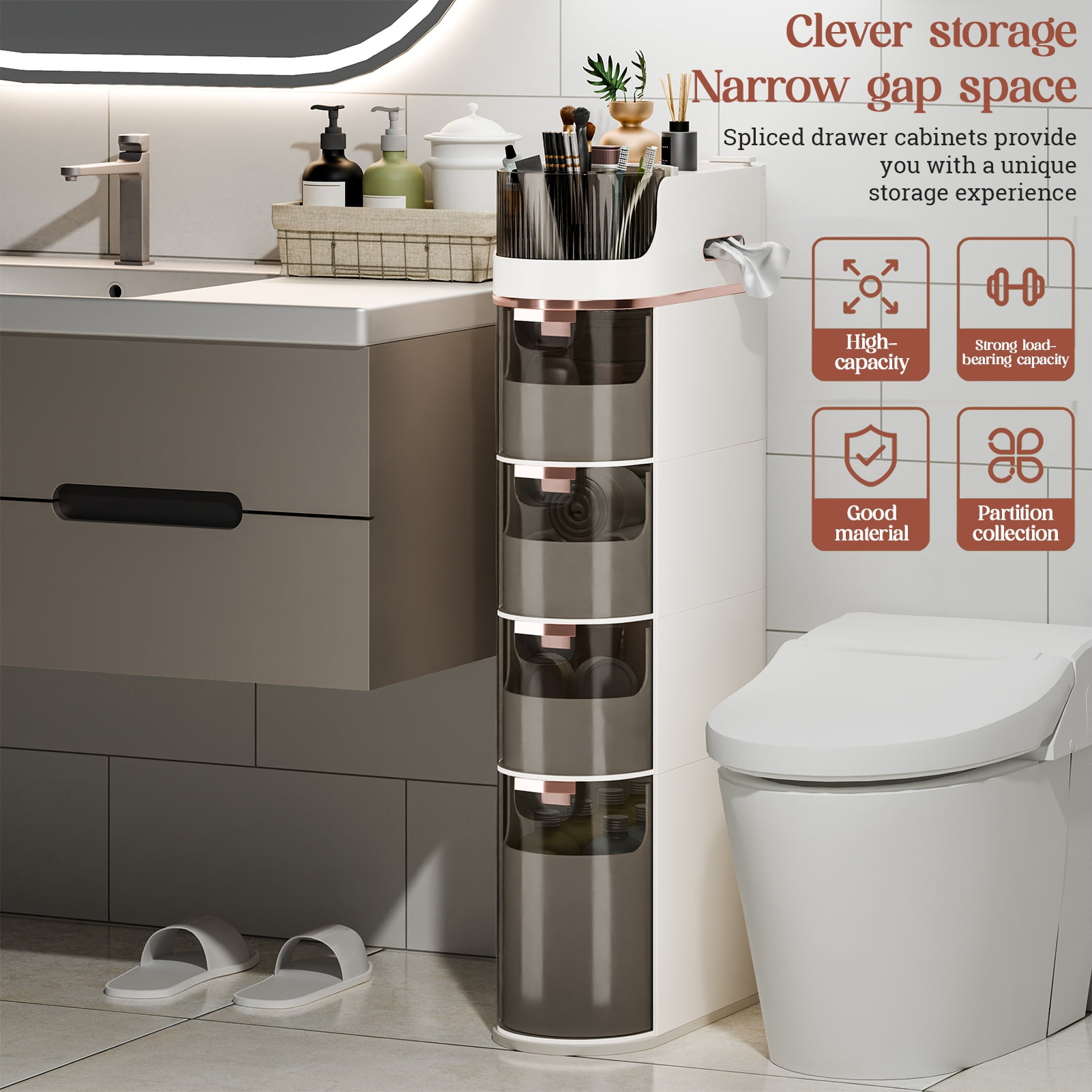 3/4-Tiers Narrow Bathroom Storage Cabinet, 6.7" Slim Bathroom Floor ...