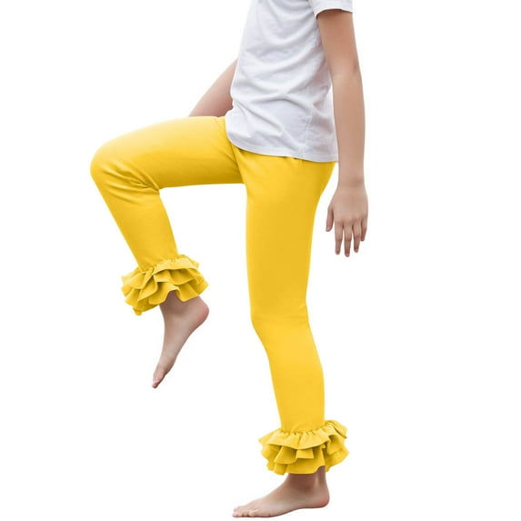 3/4 Trousers for Girls Elastic High Waist Yoga Capris Loose Stretchy Sport Pants Gym Workout Running Jogging Activewear Casual Cropped Leggings Yellow 11 Years
