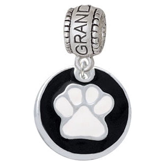 3/4'' White Paw in Black Circle - Granddaughter Charm Bead