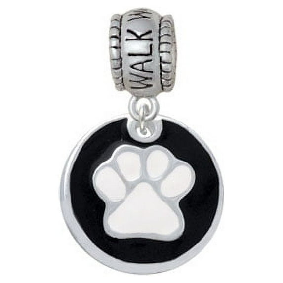 3/4'' White Paw in Black Circle - Walk With Jesus Charm Bead