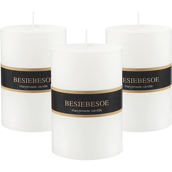 3×4 White Pillar Candles Set of 3 Unscented Handpoured Weddings, Home Decoration, Restaurants, Spa, Church Smokeless Cotton Wick