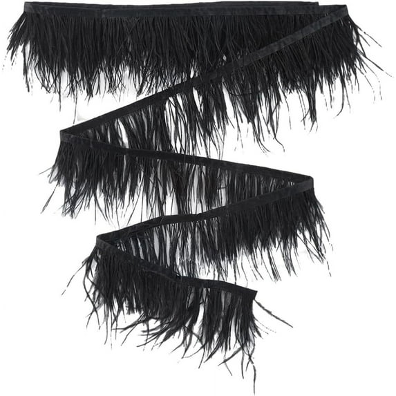3-4" Width Ostrich Feather Trim Black Natural Feathers Fringe Ribbon 6 Yards Women Clothing Strand Costume Tape Accessories Wedding Decorations for Crafts DIY Dress Clothes Sewing Boots