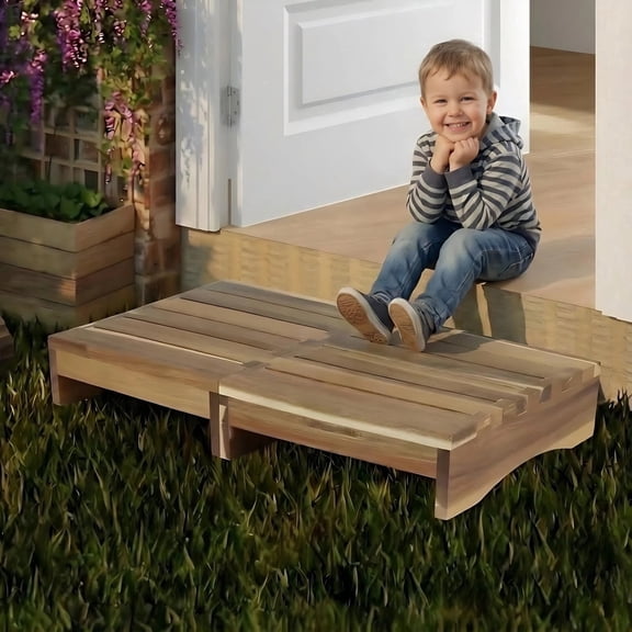 UBeesize 3.4”Height Wooden One Step Stool,0 Anti-Slip Wooden Platform for Adults/Kids, Brown, 1-Pack
