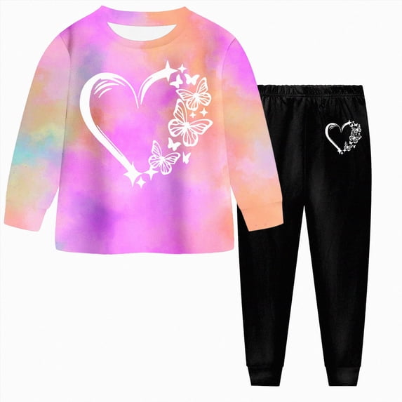 3-4 Years Child Boys Girls Pajamas 2Pcs Pjs Sets Kids Long Sleeve Pullover Casual Pants Sleepwear Loungewear Tie Dye