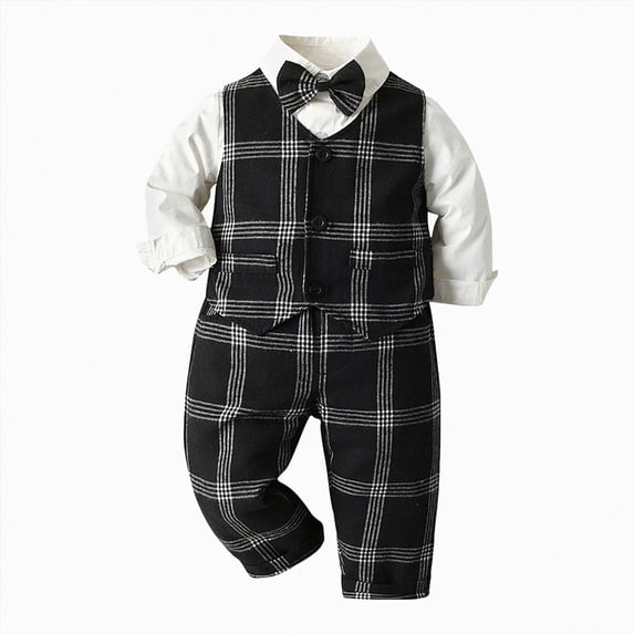 3-4 Years Infant Newborn Boy Clothes Set 3Pcs Long Sleeve Stripe Shirt Vest Tops Pants 3Pcs Kids Gentleman Bowtie Set Outfits 9 12 18 24 Months 2T 3T 4T 5T Toddler Fall Winter Outfit,Blue