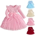 thumbnail image 1 of 3-4 Years Princess Dresses For Girls Kids Flowy Front Ruched Casual Midi Sundress for Princess Birthday Party Wedding Prom Gown Light Blue, 1 of 5