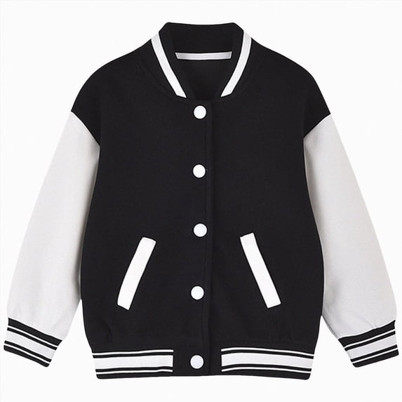3-4 Years Toddler Boys Girls Baseball Jackets Fit Jacket Casual Plain Button Cardigan School Coat With Pocket Running Hoodie Black Sports Hoodie