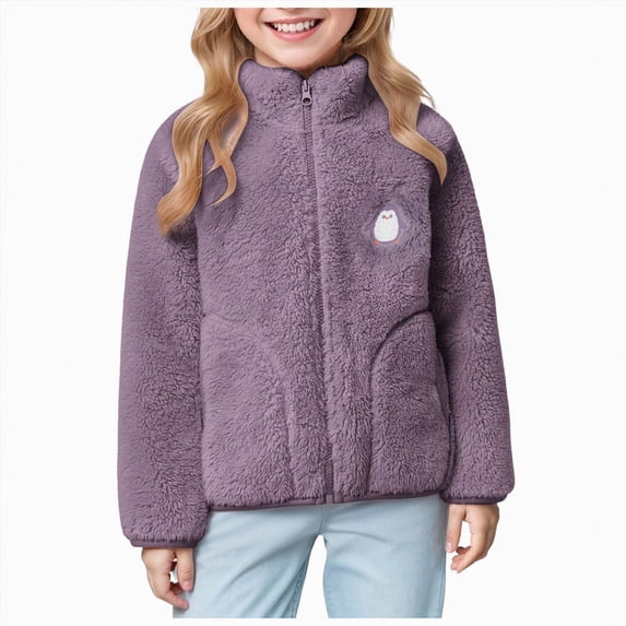 3-4 Years Toddler Childrens Warm Jacket Boys And Girls Simple And Plush Jacket Zipper Cardigan School Purple Sweatshirt