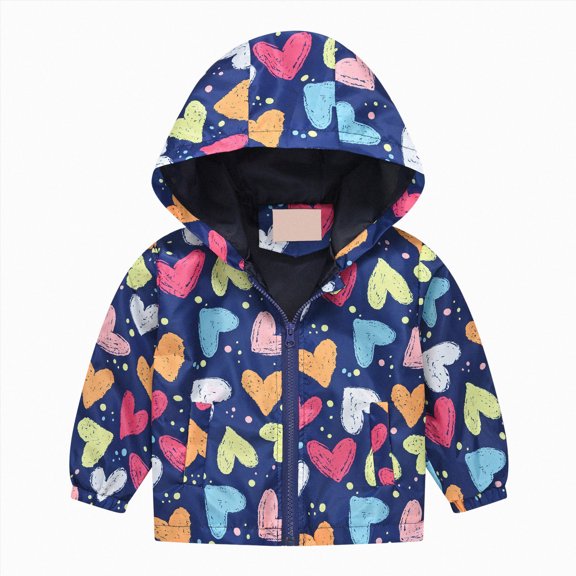 3-4 Years Toddler Toddler Rain Jacket Kids Cartoon Windbreaker Coat Baby Girl Boy Zip Hooded Outerwear Fall Infant Raincoat Blue Hoodie