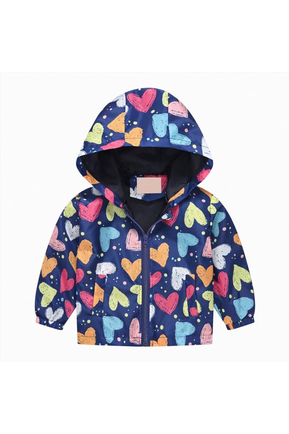 3-4 Years Toddler Toddler Rain Jacket Kids Cartoon Windbreaker Coat Baby Girl Boy Zip Hooded Outerwear Fall Infant Raincoat Blue Hoodie