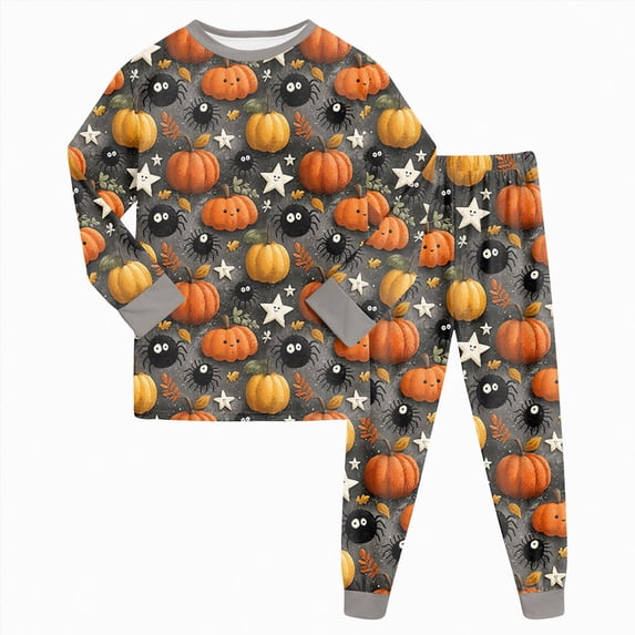 3-4 Years Tween Girls Short Sleeve Print Shirts Tops Pants Outfits Pj Set For Girls Halloween Pajama Set