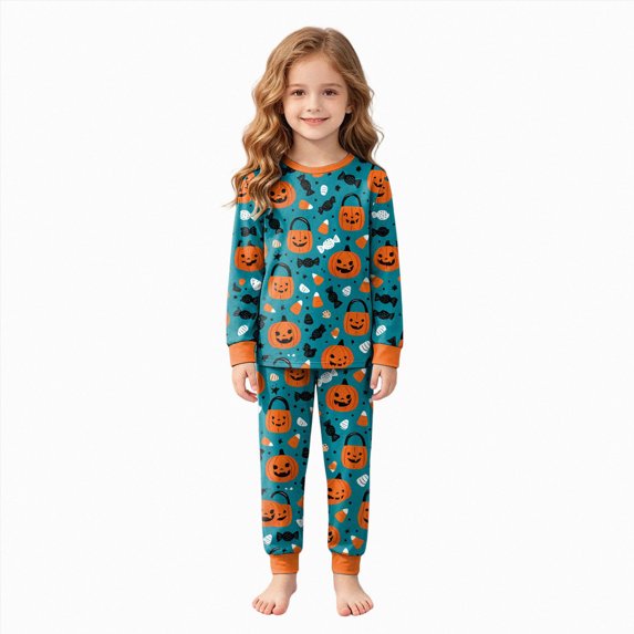 3-4 Years Tween Halloween Boy Girl Pumpkin Pajama Set Button Sleepwear Girls Matching Pajama Sets Girls Pj Set