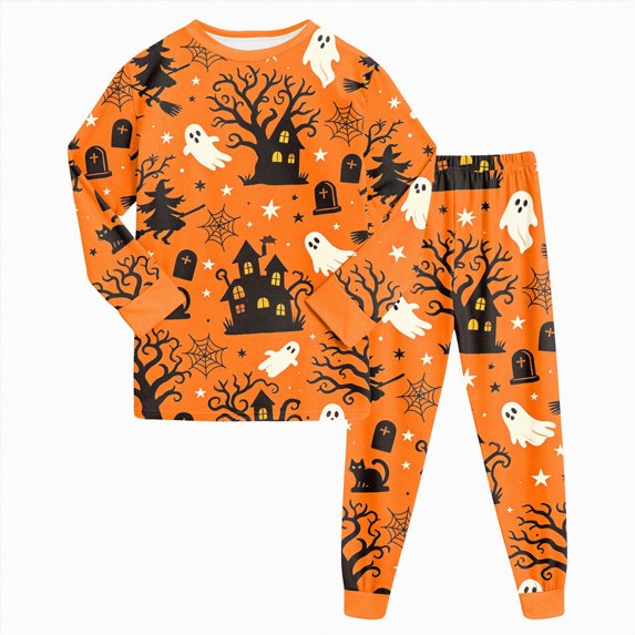 3-4 Years Tween Halloween Pajama Set Long Sleeve Pants Sleepwear Outfits Pumpkin Pjs Pajamas