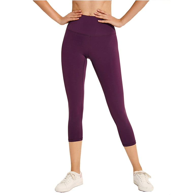 3/4 Yoga Pants High Waist Workout Purple Leggings for Women