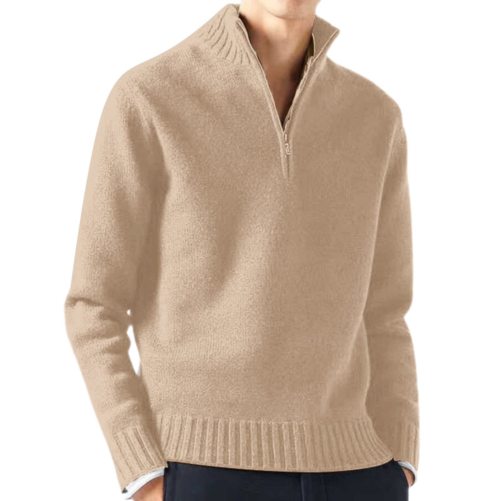 3/4 Zip Pullover Mens Sweater Male Casual Simple Bottom