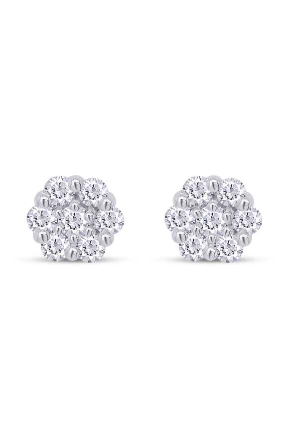 3/4 ct 10K Yellow Gold, Lab Grown Created Diamond Flower Cluster Stud Earrings Round Shape Screw Back Prong Setting, EGL Certified (0.75 cttw, Color-G-H, Clarity-SI1)
