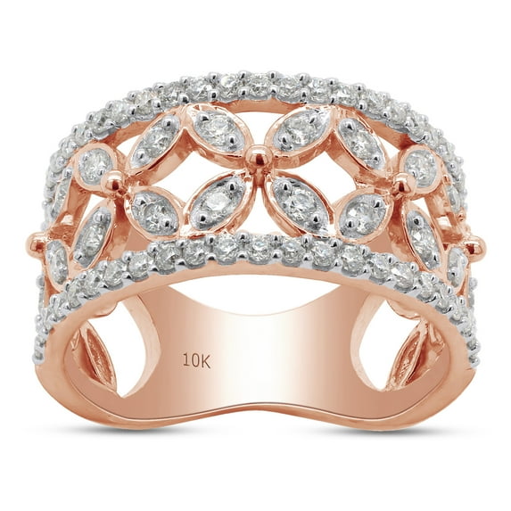 3/4 ct. t.w Round Cut Lab Created Moissanite Diamond Double Row Floral Wedding Band Ring For Women In 10K Solid Rose Gold (G-H Color, VVS1 Clarity, 0.75 Cttw)-8.5