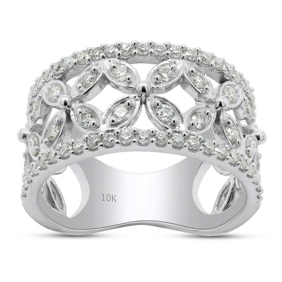 3/4 ct. t.w Round Cut Lab Created Moissanite Diamond Double Row Floral Wedding Band Ring For Women In 10K Solid White Gold (G-H Color, VVS1 Clarity, 0.75 Cttw)-8.5
