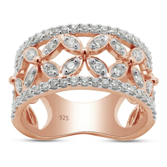 3/4 ct. t.w Round Cut Lab Created Moissanite Diamond Double Row Floral Wedding Band Ring For Women In 14K Rose Gold Over Sterling Silver (G-H Color, VVS1 Clarity, 0.75 Cttw)-4.5