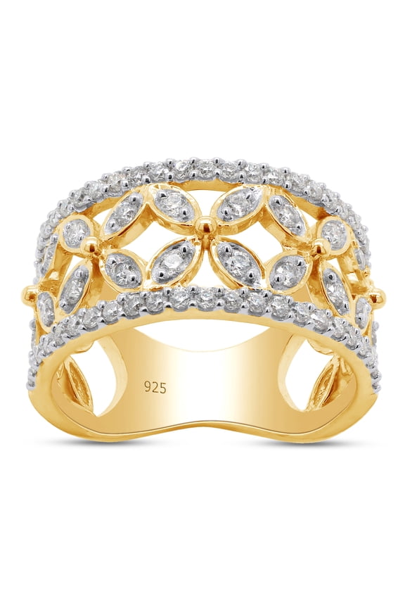 3/4 ct. t.w Round Cut Lab Created Moissanite Diamond Double Row Floral Wedding Band Ring For Women In 14K Yellow Gold Over Sterling Silver (G-H Color, VVS1 Clarity, 0.75 Cttw)-4
