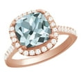thumbnail image 1 of AFFY (3.4 cttw) Simulated Blue Aquamarine & White Natural Diamond Halo Engagement Wedding Ring In 14 Rose Gold With, Ring Size 10, 1 of 1