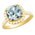 thumbnail image 1 of AFFY (3.4 cttw) Simulated Blue Aquamarine & White Natural Diamond Halo Engagement Wedding Ring In 14 Yellow Gold With, Ring Size 8.5, 1 of 1