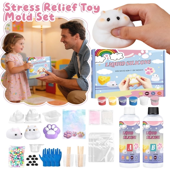 3.4 fl oz DIY Liquid Silicone Squishing Maker Kit, 1:1 AB Soft Stress Relief Squeeze, Handmade Sensory Anxiety Fidget Set, Fun Craft