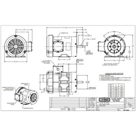 3/4 hp 1800 RPM 56C Frame TEFC 208-230/460 Volts Wash Down Duty Leeson Electric Motor # 112430