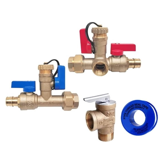 3/4 in. PEX A Tankless Expansion Water Heater Isolation Service with Pressure Relief , Pex-A, Threaded 3/4" Service Installation for Rheem, Rinnai, , EcoSmart