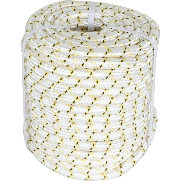 3/4 in x 150FT Arborist  Rope, 24 Strand Tree Rope, High Strength Polyester Rope for Garden, Boat, Swing (White, Yellow, Black)