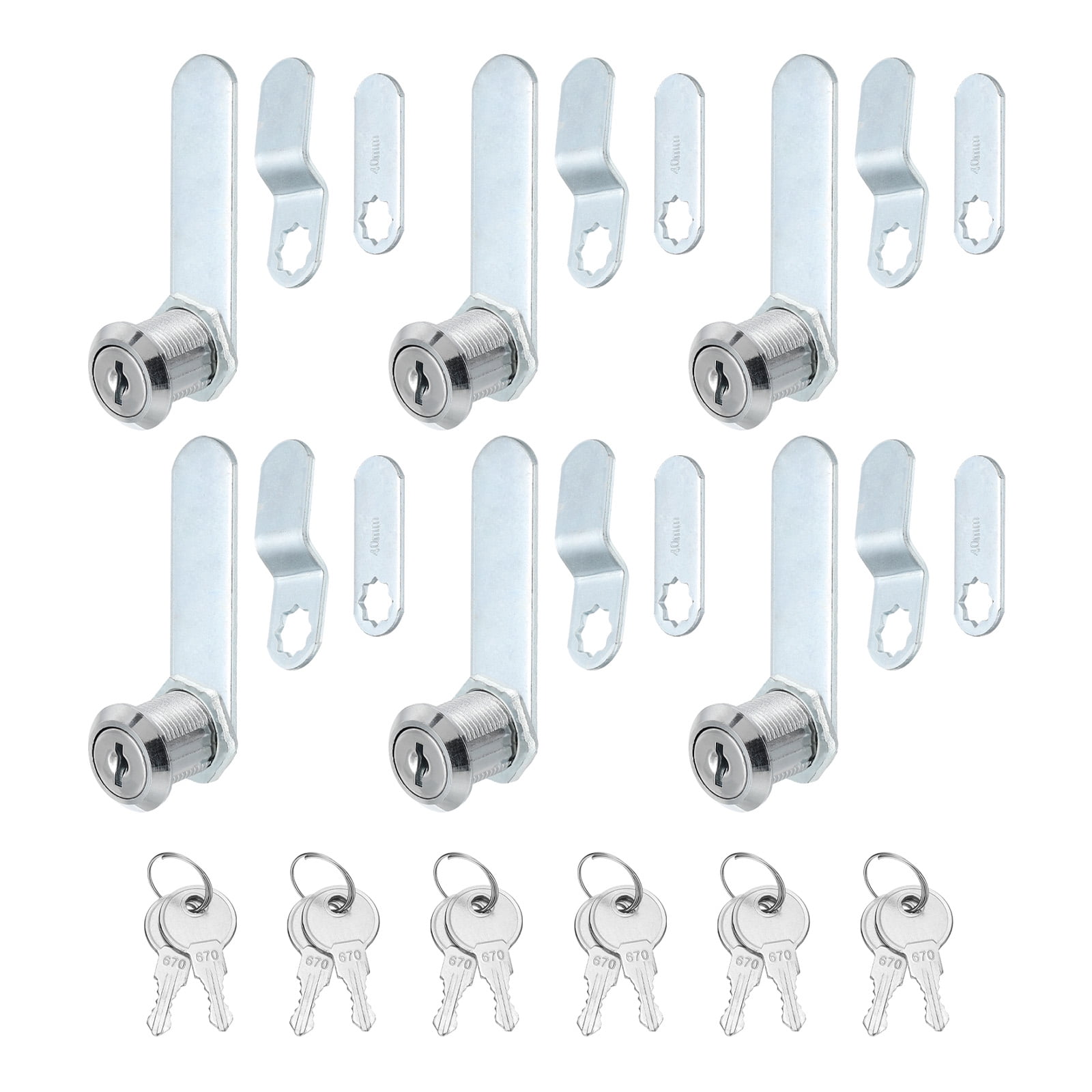 3/4 inch Cabinet Locks with Keys, Zinc Alloy Cam Lock Cylinder RV Lock Set Key Different, Silver 6 Pack