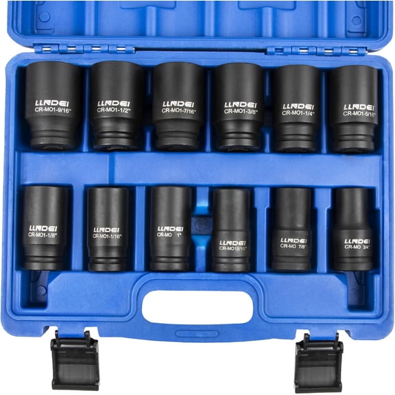 3/4 inch Drive Impact Socket Set, 12 Piece Heavy Duty CR-MO Deep/Jumbo Sockets 6 Point Design, SAE 3/4" to 1-9/16", for Large Vehicle and Apparatus Main nce