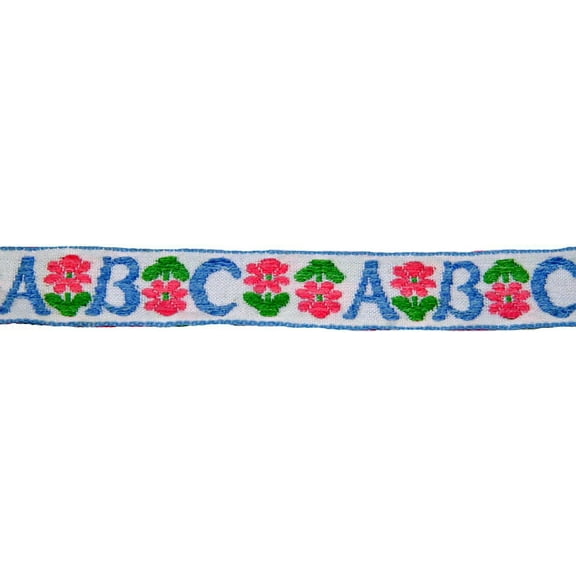3/4 inch Pastel ABC's Woven Jacquard Braid Ribbon, 10 Yards