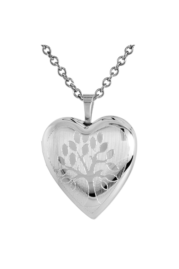 3/4 inch Sterling Silver Family Tree Heart Locket Necklace for Women 20 inch RL_30H