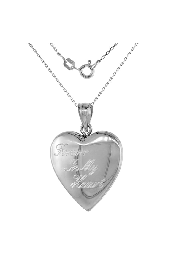 3/4 inch Sterling Silver Heart Locket Necklace for Women forever In My Heart Inscription 16 inch RL_30H