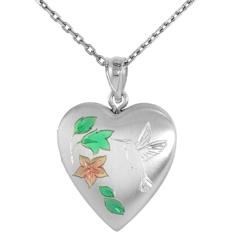 3/4 inch Sterling Silver Hummingbird Locket Necklace for Women Heart ...