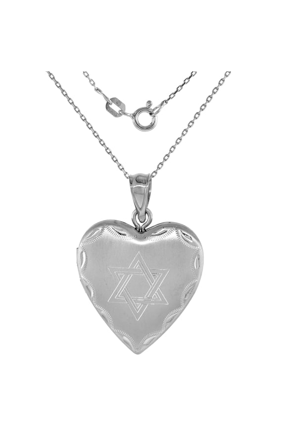 3/4 inch Sterling Silver Jewish Star of David Heart Locket Pendant for Women NO CHAIN