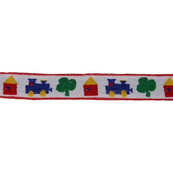 3/4 inch White All Aboard Woven Jacquard Braid Ribbon, 10 Yards