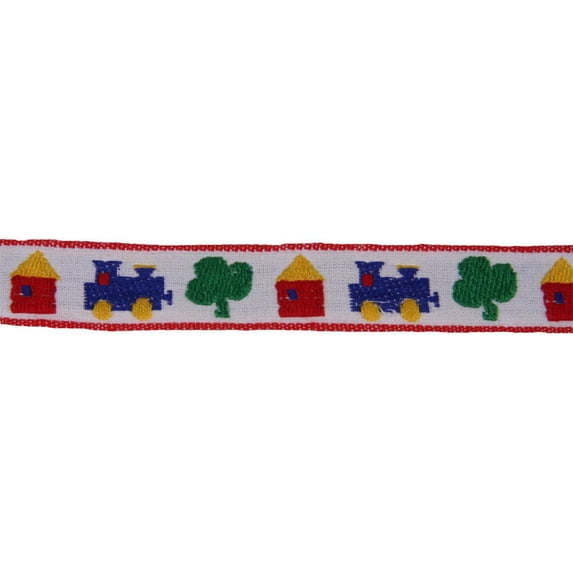 3/4 inch White All Aboard Woven Jacquard Braid Ribbon, 3 Yards
