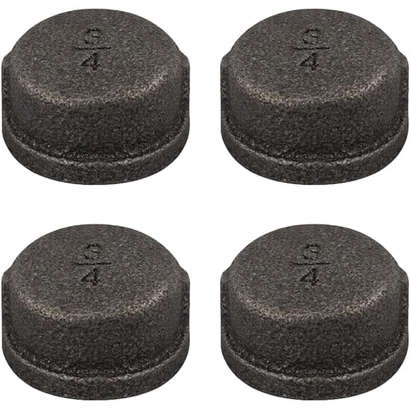 3/4 inches Cap Malleable Cast Iron Pipe for DIY Retro Furniture Threaded Pipe and Fittings Steampunk Vintage Shelf Bracke Black 4pcs