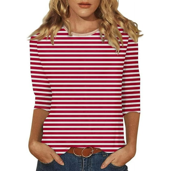 3/4 length sleeve womens tops Summer Trendy Dressy Casual T-Shirt Round Neck Cute Tunic Tops Basic Tees Blouses Fall Fashion Clothes