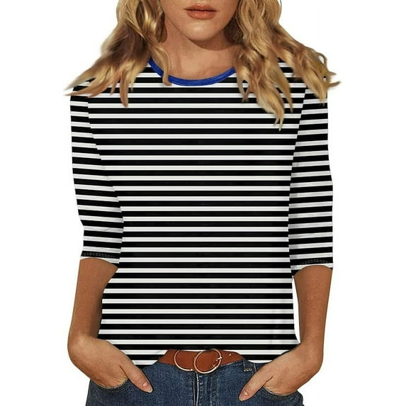 3/4 length sleeve womens tops Summer Trendy Dressy Casual T-Shirt Round Neck Cute Tunic Tops Basic Tees Blouses Fall Fashion Clothes