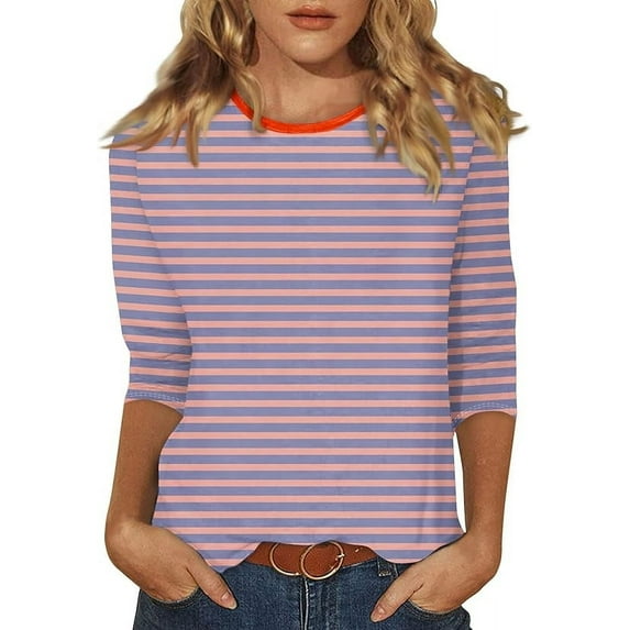 3/4 length sleeve womens tops Summer Trendy Dressy Casual T-Shirt Round Neck Cute Tunic Tops Basic Tees Blouses Fall Fashion Clothes