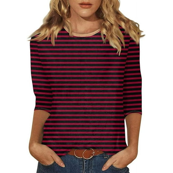 3/4 length sleeve womens tops Summer Trendy Dressy Casual T-Shirt Round Neck Cute Tunic Tops Basic Tees Blouses Fall Fashion Clothes