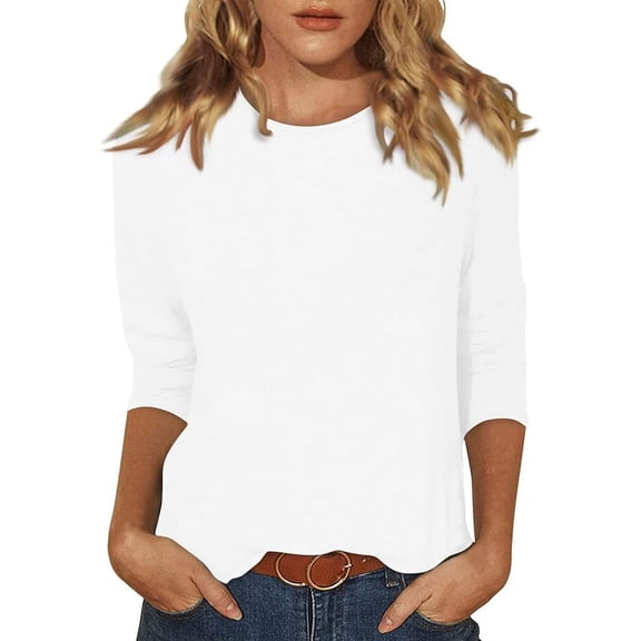 3/4 length sleeve womens tops Tunic Tops Loose Fit Blouses Dressy Casual Crew Neck Tees Lightweight Loose Casual Blouses Basic Tunic Tops