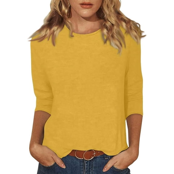3/4 length sleeve womens tops Tunic Tops Loose Fit Blouses Dressy Casual Crew Neck Tees Lightweight Loose Casual Blouses Basic Tunic Tops