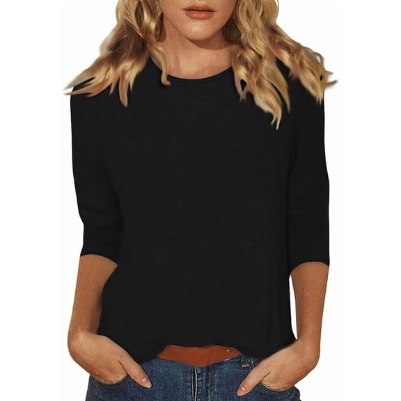 3/4 length sleeve womens tops Tunic Tops Loose Fit Blouses Dressy Casual Crew Neck Tees Lightweight Loose Casual Blouses Basic Tunic Tops