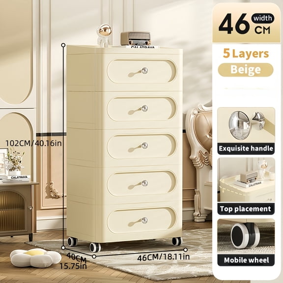 3, 4, or 5-Tier Rolling Drawer Storage Organizer - Large Capacity Dresser Cart with Wheels for Closet, Bedroom, Kitchen, and Bathroom