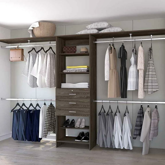 3 4-shelf Closet In Dark Walnut - 3 Top Shelves And 2 Bottom For Extra Storage System Spacious Solution Your Belongings